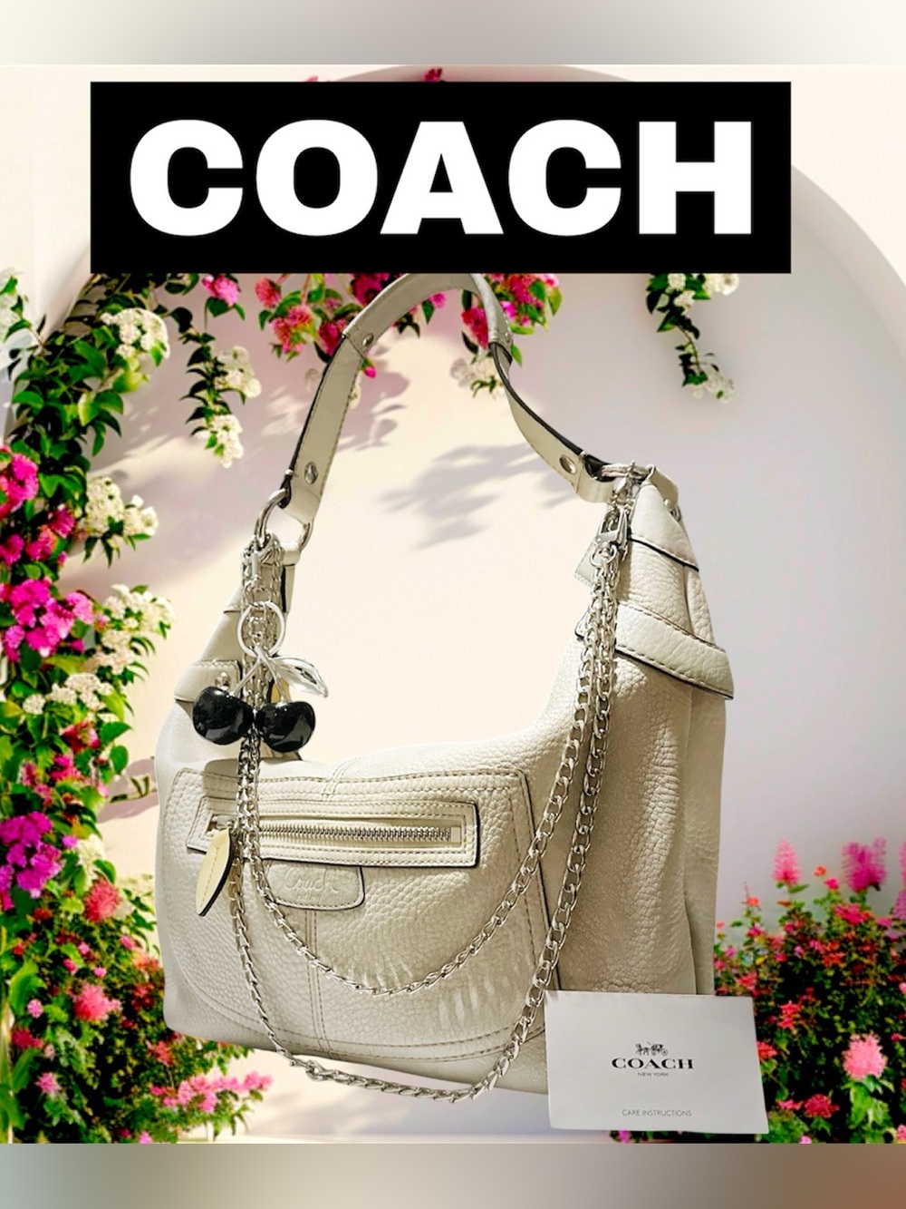 Vintage Coach soho Shoulder Bag Pebbled Leather in Chalk - Picture 9 of 17